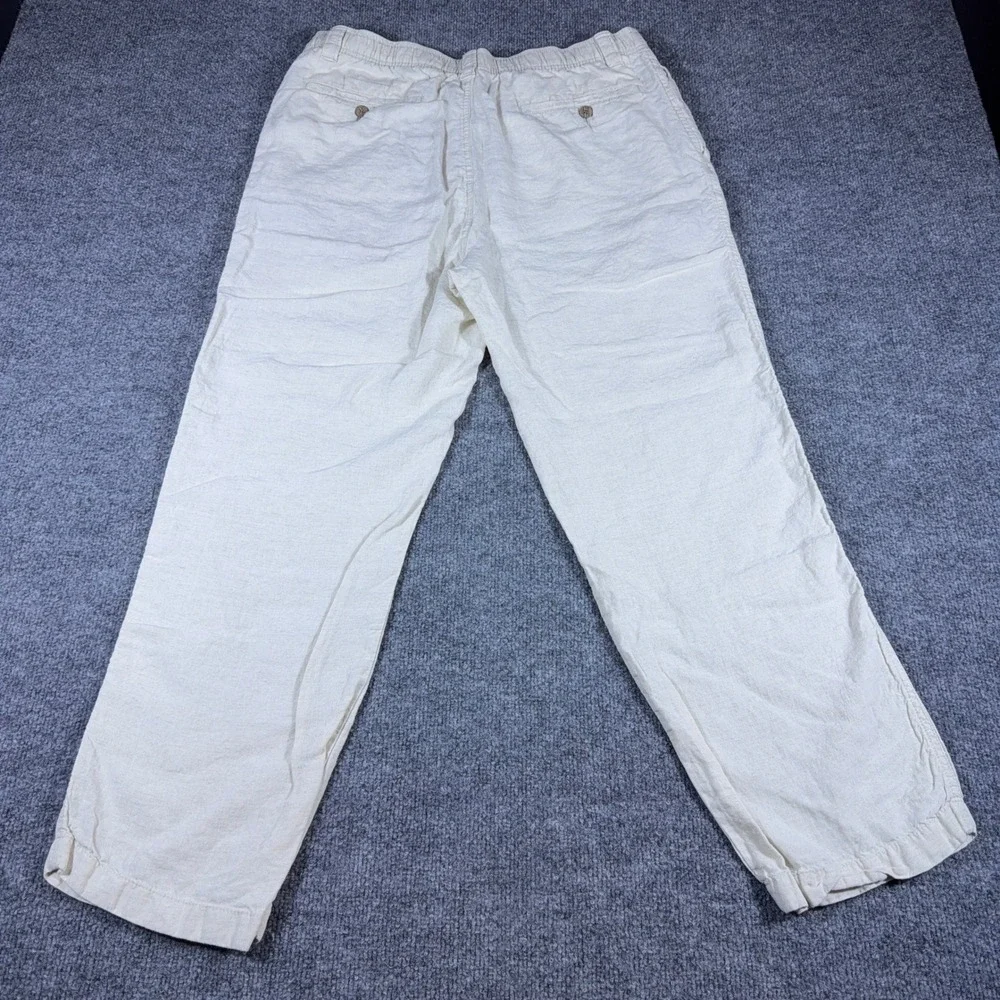 Caribbean Mens 38x30 Linen Pants Cream Off White Elastic Waist Summer Beach